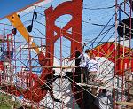 Painting part of the mural's Grand Ole Opry barn with Matt Fisher (with Jim Ed Brown and Bill Anderson below us)